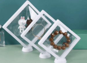 Floating Frame And Circular Base 3D Display Jewelry Case Box Suspension Storage PE Film Organizer